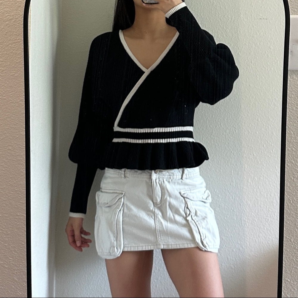 Express Ribbed V-Neck Wrap Peplum Sweater S